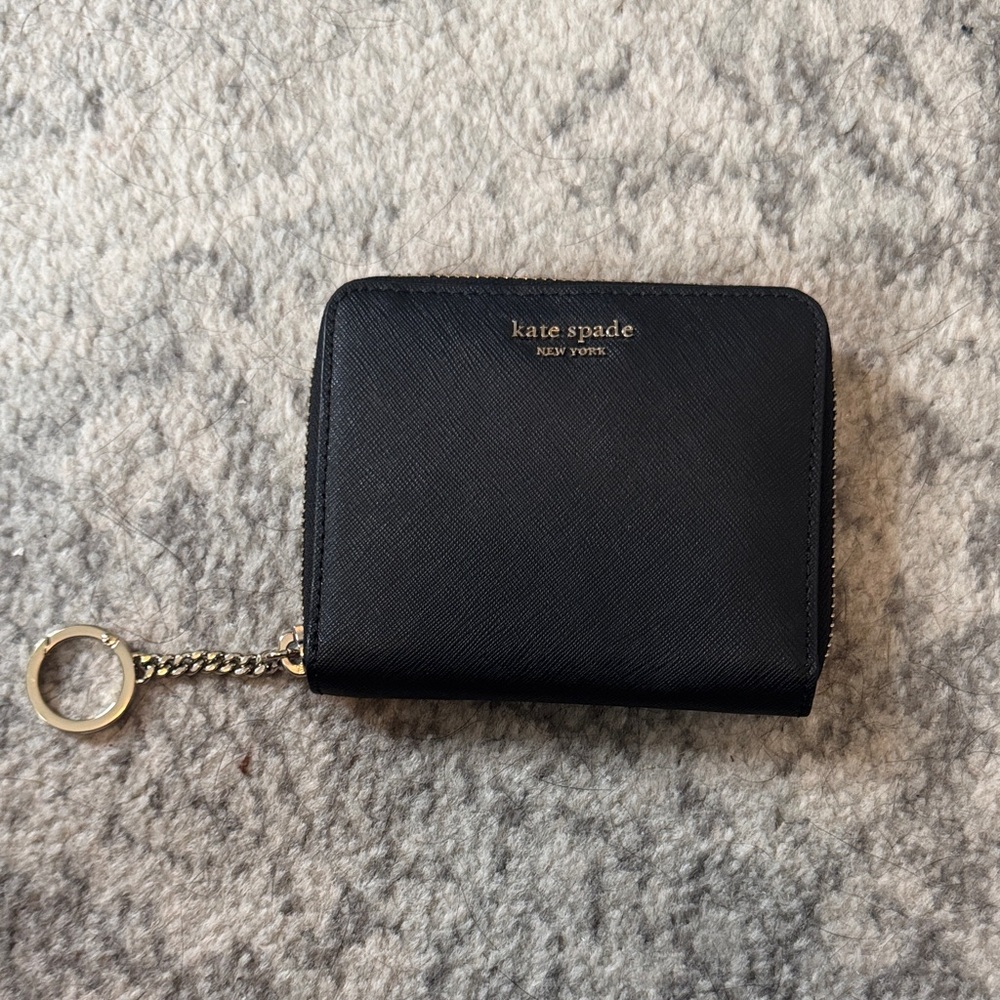 Kate Spade Black Compact Wallet with Gold Ring